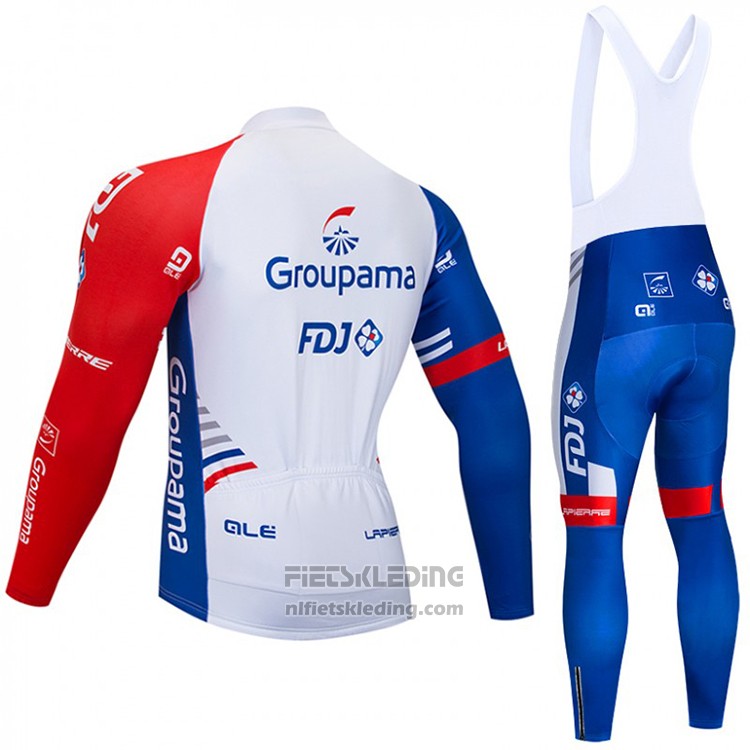 2018 Fietskleding Groupama FDJ Wit Blauw Rood Lange Mouwen en Koersbroek